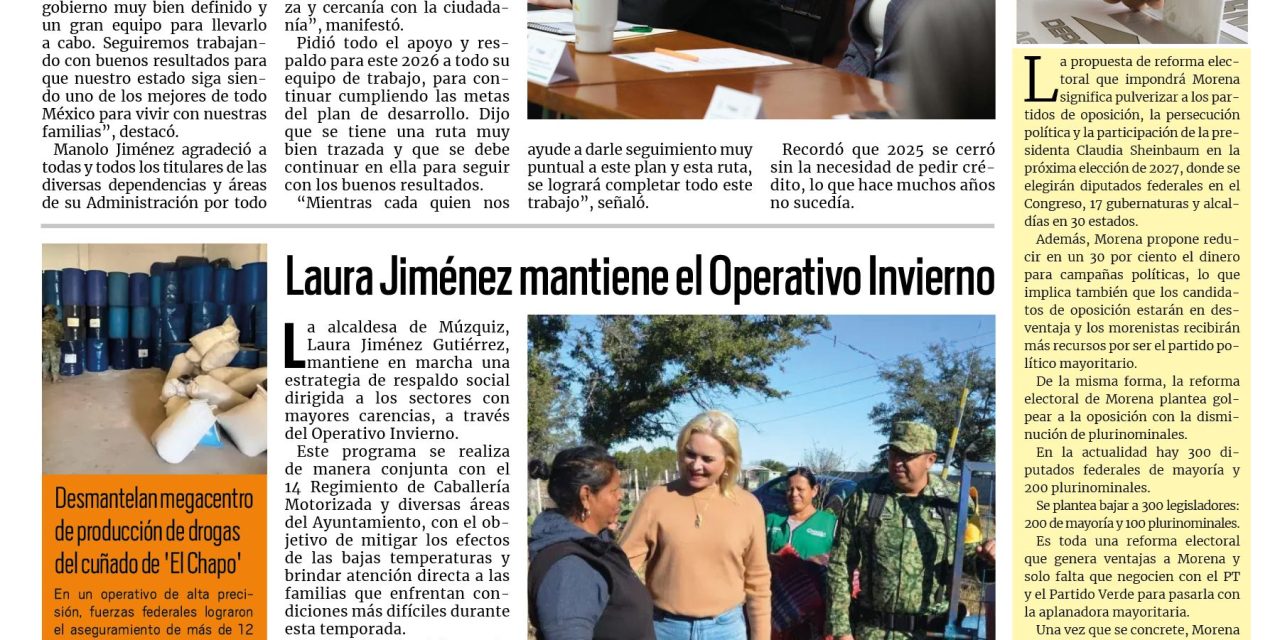 Portada RCG Carbonífera [16 de enero de 2026] Manolo Jiménez sostiene la primera reunión de gabinete de 2026; Laura Jiménez mantiene el Operativo Invierno y más…