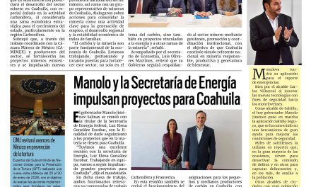 Portada RCG Carbonífera [23 de enero de 2026] Gobernador impulsa el fortalecimiento de la minería; Manolo y la Secretaría de Energía impulsan proyectos para Coahuila y más…
