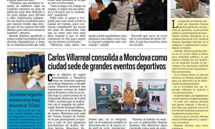 Portada RCG Centro [16 de enero de 2026] Manolo Jiménez sostiene la primera reunión de gabinete de 2026; Carlos Villarreal consolida a Monclova como sede de eventos deportivos y más…