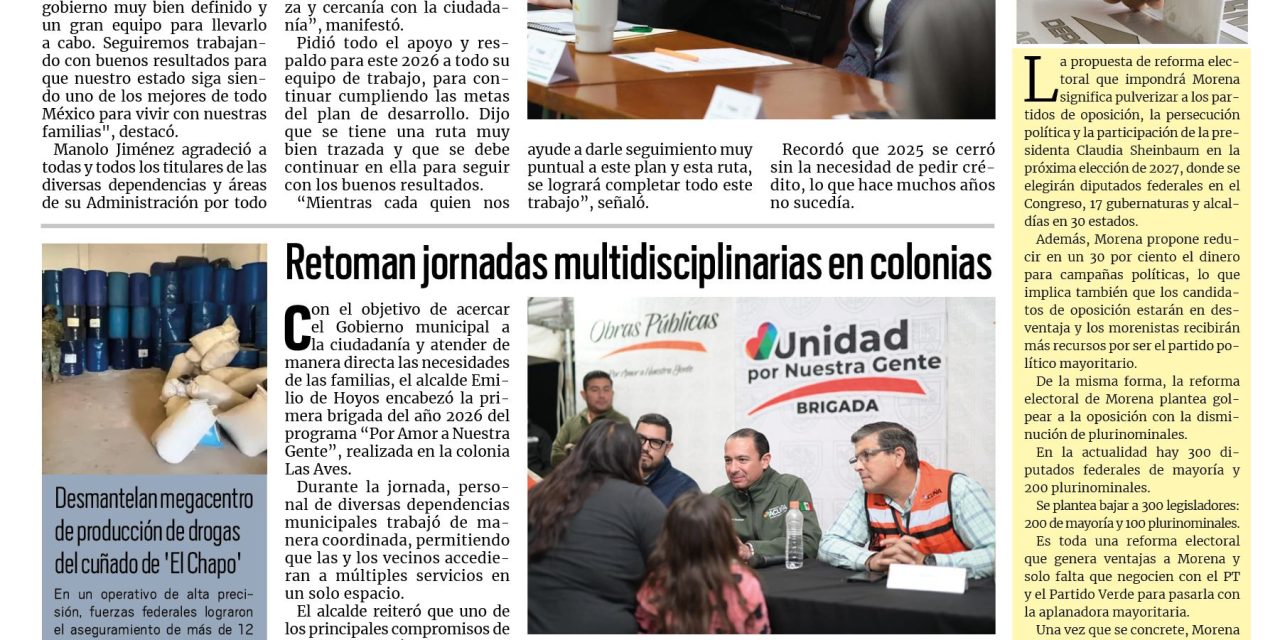 Portada RCG Fronteriza [16 de enero de 2026] Manolo Jiménez sostiene la primera reunión de gabinete de 2026; retoman jornadas multidisciplinarias en colonias y más…