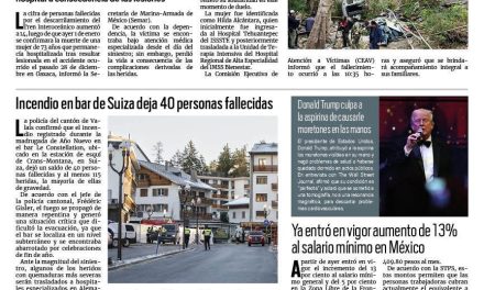 Portada RCG Nacional e Internacional [2 de enero de 2026] Sube a 14 cifra de muertos por descarrilamiento de tren; Incendio en bar de Suiza deja 40 personas fallecidas y más…