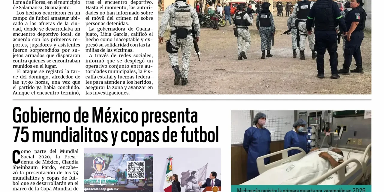 Portada RCG Nacional e Internacional [27 de enero de 2026] Investigan el asesinato de 11 personas en Salamanca; Gobierno de México presenta 75 mundialitos y copas de futbol y más…