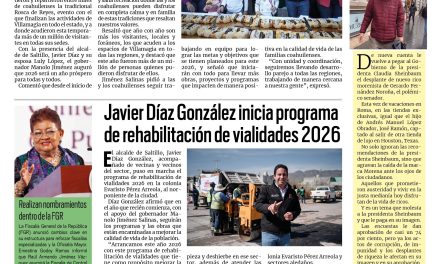 Portada RCG Media [7 de enero de 2026] Manolo Jiménez augura un gran 2026 para Coahuila; Javier Díaz inicia programa de rehabilitación de vialidades y más…