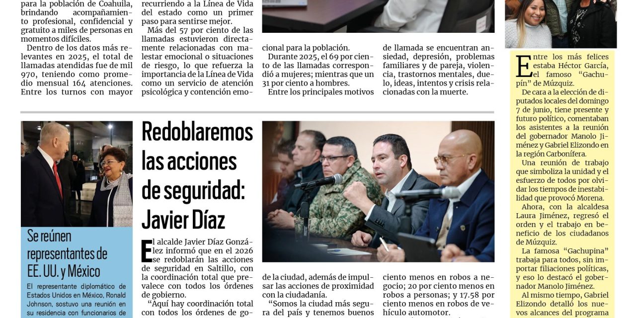 Portada RCG Media [19 de enero de 2026] Consolidan la Línea de la Vida como proyecto estratégico; redoblaremos las acciones de seguridad: Javier Díaz y más…