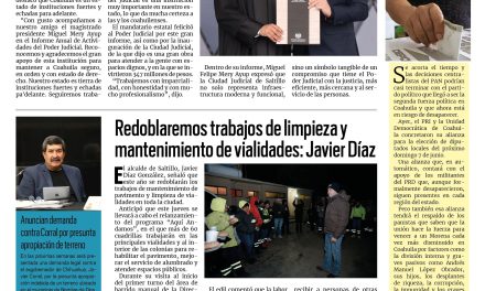 Portada RCG Media [28 de enero de 2026] Coahuila, estado de instituciones fuertes: Manolo Jiménez; redoblaremos trabajos de limpieza y mantenimiento de vialidades: Javier Díaz y más…