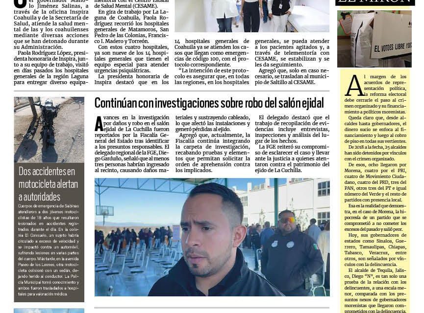 Portada RCG Carbonífera [9 de febrero de 2026] Inspira Coahuila fortalece la atención a la salud mental; continúan con investigaciones sobre robo del salón ejidal y más…