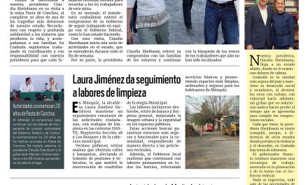 Portada RCG Carbonífera [21 de febrero de 2026] Recibe Manolo Jiménez a la presidenta Claudia Sheinbaum para iniciar gira por Coahuila; Laura Jiménez da seguimiento a labores de limpieza y más…