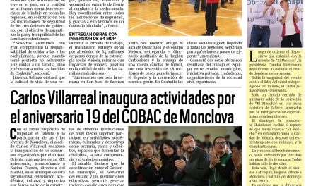 Portada RCG Centro [24 de febrero de 2026] Seguimos manteniendo un Coahuila seguro: Manolo Jiménez; Carlos Villarreal inaugura actividades por XIX aniversario del COBAC y más…