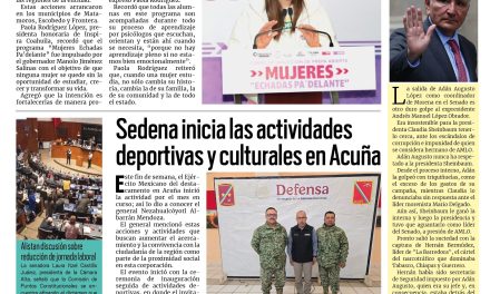 Portada RCG Fronteriza [2 de febrero de 2026] Inicia en todo Coahuila el programa ‘Mujeres Echadas Pa’delante’; Sedena inicia las actividades deportivas y culturales en Acuña y más…