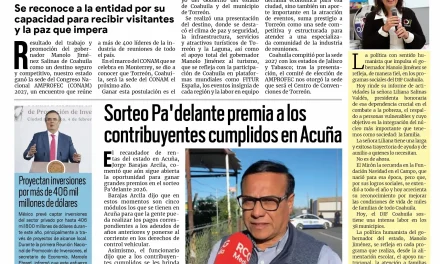Portada RCG Fronteriza [5 de febrero de 2026] Coahuila, sede de la Convención Nacional de la Industria de Exposiciones y Visitantes; Sorteo Pa´delante premia a contribuyentes cumplidos y más…