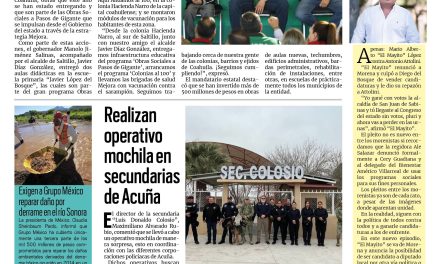 Portada RCG Fronteriza [18 de febrero de 2026] Manolo Jiménez entrega 421 mdp de infraestructura educativa; realizan operativo mochila en secundarias de Acuña y más…