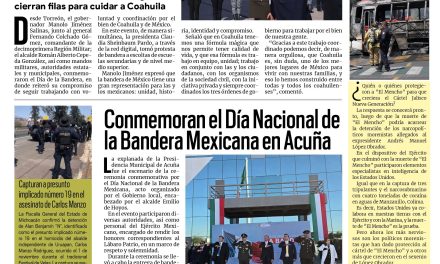 Portada RCG Fronteriza [25 de febrero de 2026] Encabeza gobernador conmemoración del Día de la Bandera; conmemoran el Día Nacional de la Bandera Mexicana en Acuña y más…