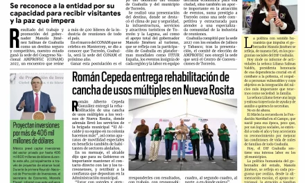 Portada RCG Lagunera [5 de febrero de 2026] Coahuila, sede de la Convención Nacional de la Industria de Exposiciones y Visitantes; Román Cepeda entrega rehabilitación de cancha de usos múltiples en Nueva Rosita y más…