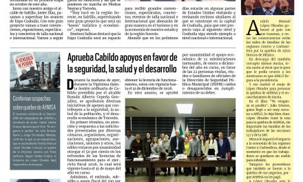 Portada RCG Lagunera [14 de febrero de 2026] Con Expo Coahuila fortaleceremos el turismo: Manolo; aprueba Cabildo apoyos en favor de la seguridad, la salud y el desarrollo y más…