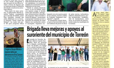 Portada RCG Lagunera [18 de febrero de 2026] Manolo Jiménez entrega 421 mdp de infraestructura educativa; brigada lleva mejoras y apoyos al suroriente de Torreón y más…