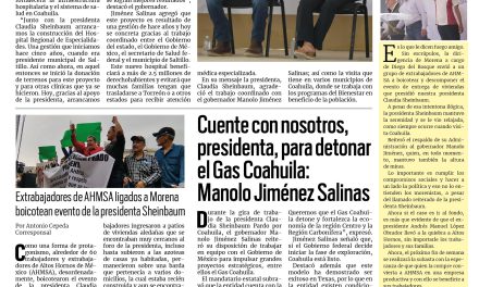 Portada RCG Lagunera [22 de febrero de 2026]  Gobernador concreta gestión con la presidenta para nuevo hospital; Cuente con nosotros, presidenta, para detonar el Gas Coahuila: Manolo Jiménez Salinas y más