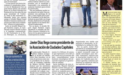 Portada RCG Lagunera [28 de febrero de 2026] Manolo Jiménez encabeza festejo del centenario de Matamoros; Javier Díaz llega como presidente de la Asociación de Ciudades Capitales y más…