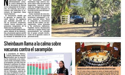 Portada RCG Nacional e Internacional [12 de febrero de 2026] Atacan a elementos de la Marina en Culiacán; Sheinbaum llama a la calma sobre vacunas contra el sarampión y más…
