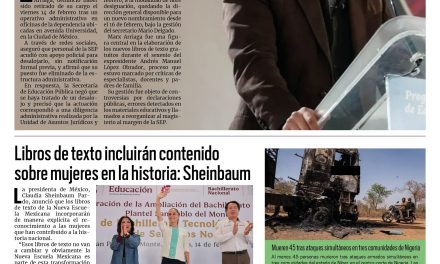 Portada RCG Nacional e Internacional [15 de febrero de 2026] Más conflicto de la 4T: Expulsan a Marx Arriaga de la SEP; Libros de texto incluirán contenido sobre mujeres en la historia: Sheinbaum y más…