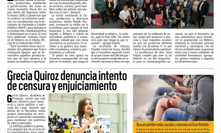 Portada RCG Nacional e Internacional [16 de febrero de 2026] Claudia Sheinbaum anuncia Plan Integral de Apoyo al Cine Nacional; Grecia Quiroz denuncia intento de censura y enjuiciamiento y más…