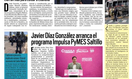 Portada RCG Media [25 de febrero de 2026] Encabeza gobernador conmemoración del Día de la Bandera; Javier Díaz arranca el programa Impulsa PyMES Saltillo y más…