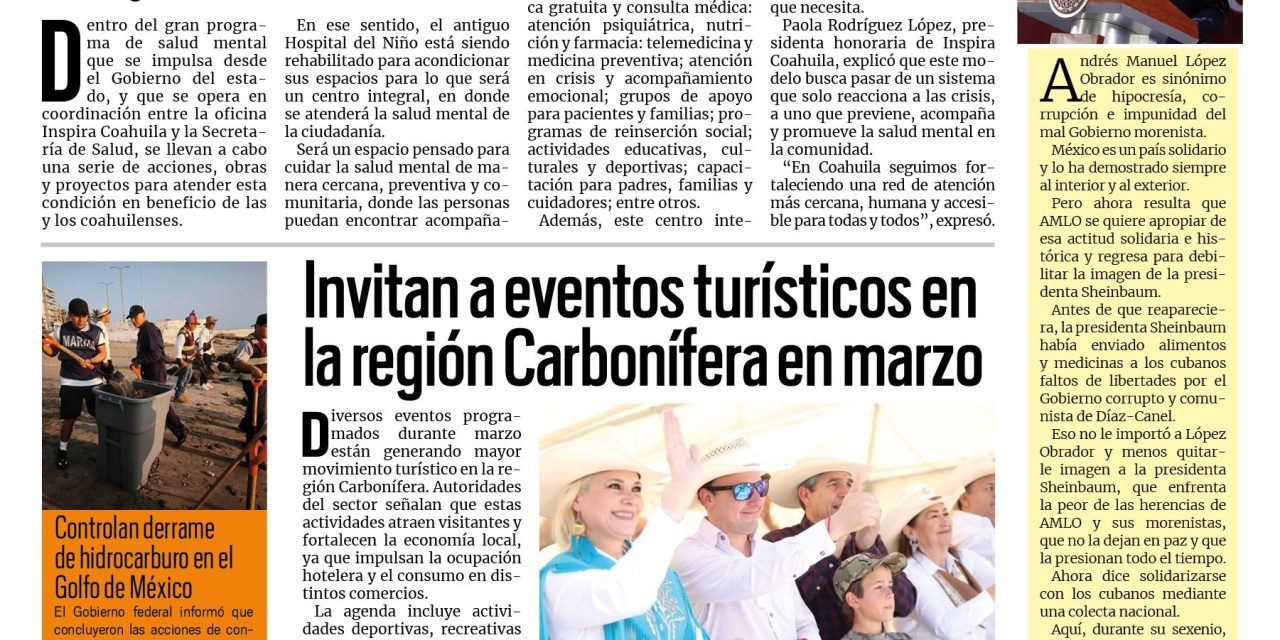 Portada RCG Carbonífera [17 de marzo de 2026] Antiguo Hospital del Niño será un centro integral para atender la salud mental; invitan a eventos turísticos en la región Carbonífera y más…