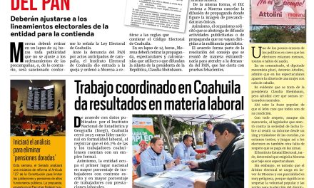 Portada RCG Centro [9 de marzo de 2026] IEC ordena a Morena ajustarse a las reglas ante denuncia del PAN; trabajo coordinado en Coahuila  da resultados en materia laboral y más…