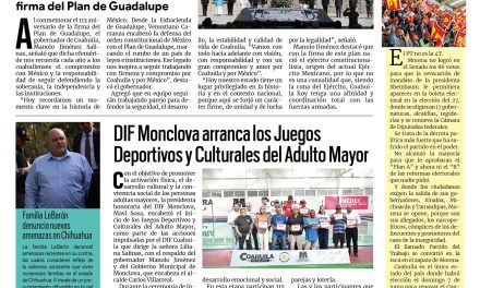 Portada RCG Centro [27 de marzo de 2026] Vamos a seguir defendiendo y fortaleciendo a las instituciones: Manolo; DIF Monclova arranca los Juegos Deportivos y Culturales del Adulto Mayor y más…