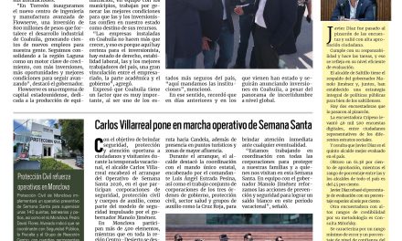 Portada RCG Centro [28 de marzo de 2026] Siguen llegando grandes inversiones a Coahuila: Manolo; Carlos Villarreal pone en marcha operativo de Semana Santa y más…