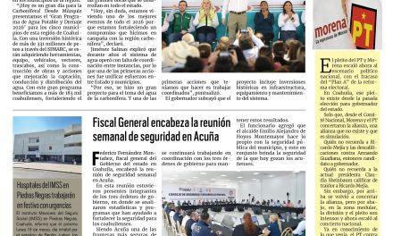 Portada RCG Fronteriza [14 de marzo de 2026] Da inicio el ‘Gran Programa de Agua y Drenaje’ en la Carbonífera; Fiscal General encabeza la reunión semanal de seguridad en Acuña y más…