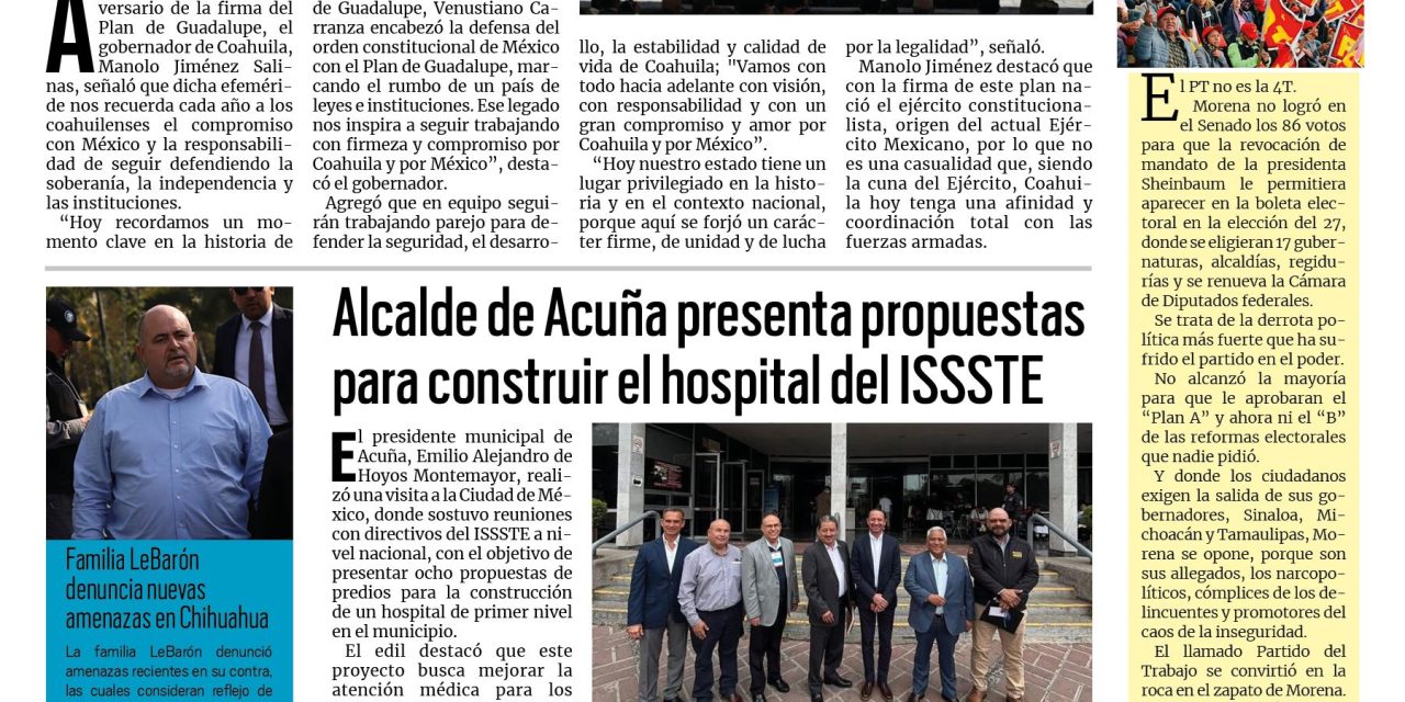 Portada RCG Fronteriza [27 de marzo de 2026] Vamos a seguir defendiendo y fortaleciendo a las instituciones: Manolo; alcalde presenta propuestas para hospital del ISSSTE y más…