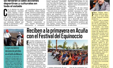 Portada RCG Fronteriza [30 de marzo de 2026] DIF Coahuila fortalece la prevención y atención a las adicciones; reciben a la primavera en Acuña con Festival del Equinoccio y más…