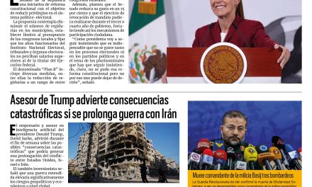 Portada RCG Nacional e Internacional [18 de marzo de 2026] Presidenta Claudia Sheinbaum envía al Senado Iniciativa del ‘Plan B’ de la reforma electoral ; asesor de Trump advierte consecuencias catastróficas si se prolonga guerra con Irán y más…