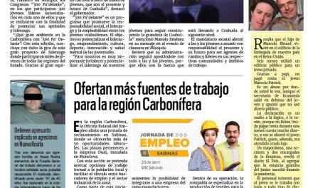 Portada RCG Carbonífera [18 de abril de 2026] Concluye con éxito el programa de liderazgo juvenil ‘300 Pa´delante’; ofertan más fuentes de trabajo para la región Carbonífera y más noticias…