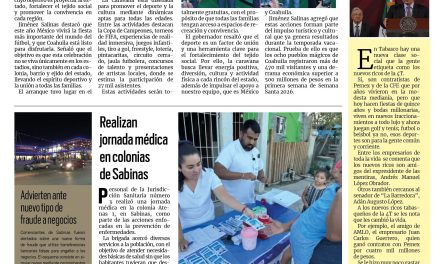 Portada RCG Carbonífera [8 de abril de 2026] Arranca Manolo Jiménez las caravanas Coahuila Pa´l Mundo; realizan jornada médica en colonias de Sabinas y más noticias…