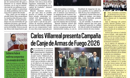 Portada RCG Centro [21 de abril de 2026] Seguimos arrancando grandes obras de infraestructura: Manolo Jiménez; Carlos Villarreal presenta Campaña de Canje de Armas de Fuego 2026 y más…