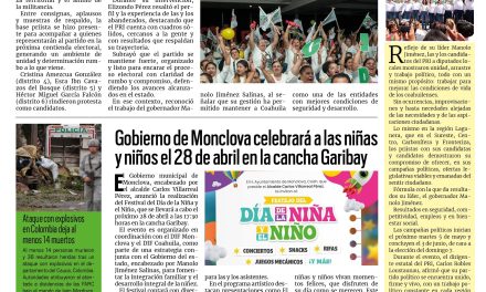 Portada RCG Centro [26 de abril de 2026] ‘Sigamos construyendo la grandeza de Coahuila desde el Congreso’; Despiden a estudiante de 14 años que falleció por un tumor cerebral y más…