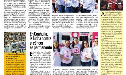 Portada RCG Centro [27 de abril de 2026] Formaliza Cristina Amezcua candidatura por el Distrito 4; en Coahuila, la lucha contra el cáncer es permanente y más…