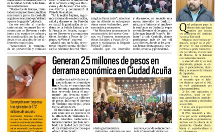 Portada RCG Fronteriza [1  de abril de 2026] ‘Marzo concretó un mes con mucho trabajo para Coahuila’; generan 25 millones de pesos en derrama económica  y más…