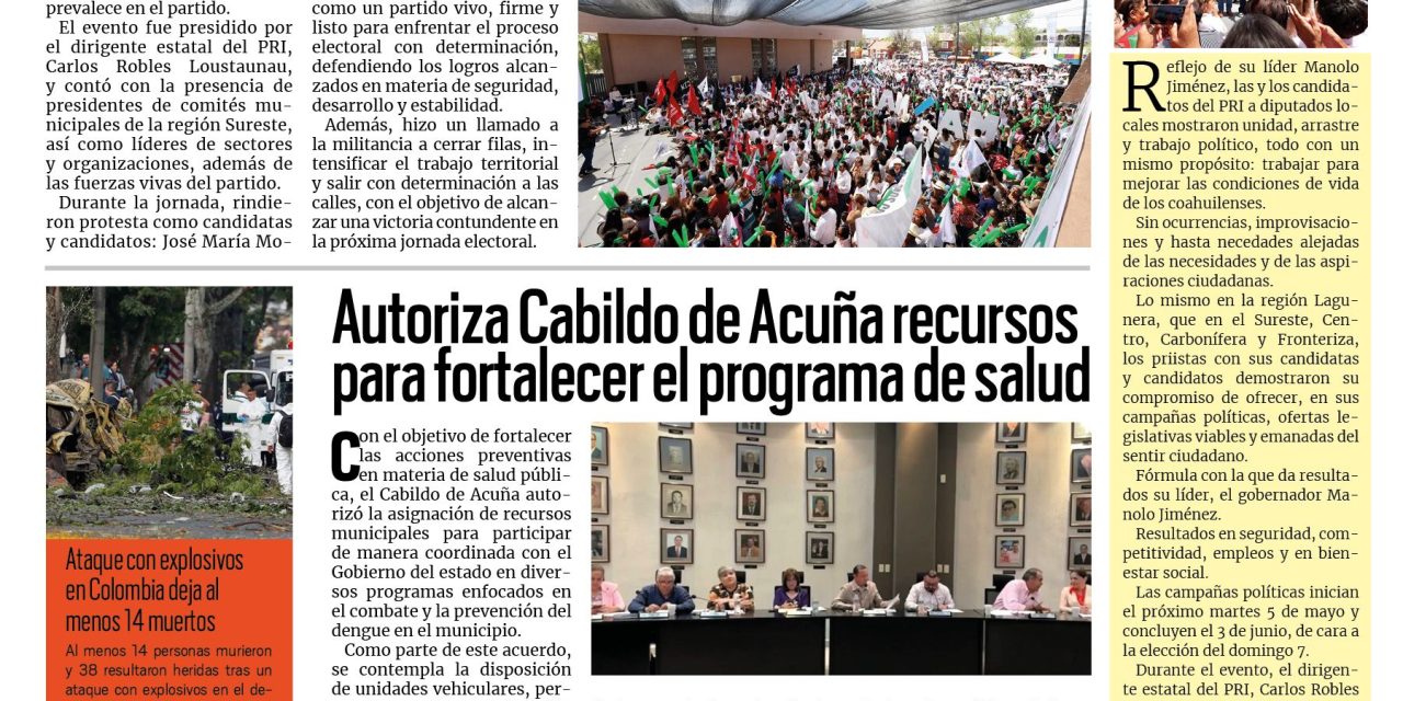 Portada RCG Fronteriza [26 de abril de 2026] El PRI va por todo rumbo al Congreso; Llega brigada de atención a perros y gatos en Cedros y más…