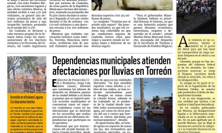 Portada RCG Lagunera [6 de abril de 2026] Registra Coahuila una gran afluencia en primera semana de vacaciones; dependencias municipales atienden afectaciones por lluvias y más noticias…