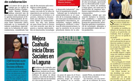 Portada RCG Lagunera [17 de abril de 2026] Firma Manolo Jiménez acuerdo en materia de semiconductores en Washington; Mejora Coahuila inicia Obras Sociales en la Laguna y más noticias…