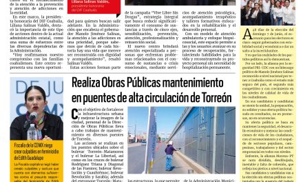 Portada RCG Lagunera [20 de abril de 2026] DIF Coahuila entrega infraestructura para atender y prevenir adicciones; realiza Obras Públicas mantenimiento en puentes de alta circulación y más…