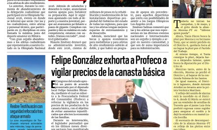 Portada RCG Lagunera [22 de abril de 2026] Listo Coahuila para la Olimpiada Nacional 2026: Manolo Jiménez; Felipe González exhorta a Profeco a vigilar precios de la canasta básica y más…