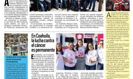 Portada RCG Lagunera [27 de abril de 2026] Se registran Verónica Martínez y Lorena Safa por el Distrito 9; en Coahuila, la lucha contra el cáncer es permanente y más…