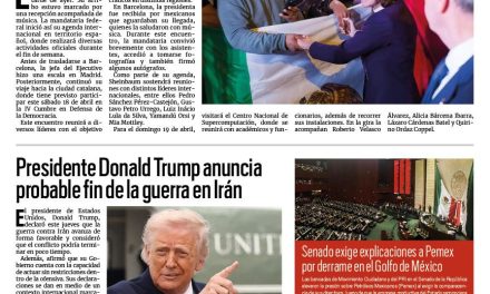 Portada RCG Nacional e Internacional [18 de abril de 2026] Mexicanos reciben a Claudia Sheinbaum en Barcelona; Trump anuncia probable fin de la guerra en Irán y más noticias…