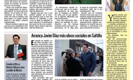 Portada RCG Media [9 de abril de 2026] Manolo Jiménez inaugura la exposición ‘La Gran Fuerza de México’; arranca Javier Díaz más obras sociales en Saltillo y más noticias…