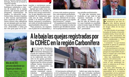 Portada RCG Carbonífera [13 de mayo de 2026] Con más mujeres empoderadas, Coahuila se fortalece: Manolo Jiménez; a la baja las quejas registradas por la CDHEC en la región Carbonífera y más…