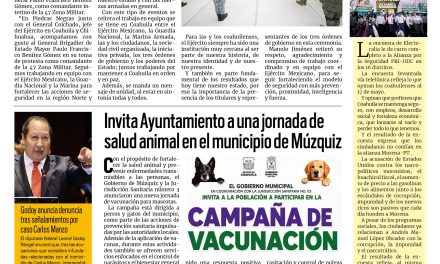 Portada RCG Carbonífera [19 de mayo de 2026] Mantenemos a Coahuila como el estado más seguro: Manolo Jiménez; invitan a jornada de salud animal en el municipio de Múzquiz y más…