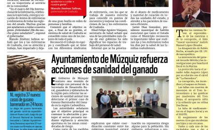 Portada RCG Carbonífera [21 de mayo de 2026] Manolo Jiménez reconoce la labor de los enfermeros de Coahuila; Ayuntamiento de Múzquiz refuerza acciones de sanidad del ganado y más…
